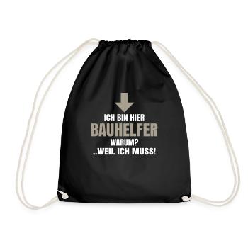 Bauhelfer Geschenk Hausbau Richtfest Baustelle - Turnbeutel - Schwarz - Vorne