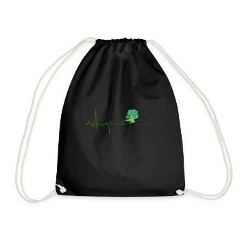 Broccoli Heartbeat Gift Vegan Vegetarian - Drawstring Bag - black - Front