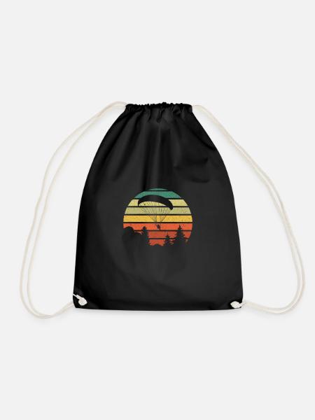 Paragliding Paragliding Paragliding Retro - Drawstring Bag - black