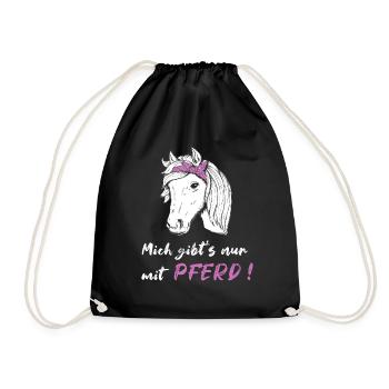 Mich gibts nur mit Pferd Mädchen Reiten Geschenk - Turnbeutel - Schwarz - Vorne