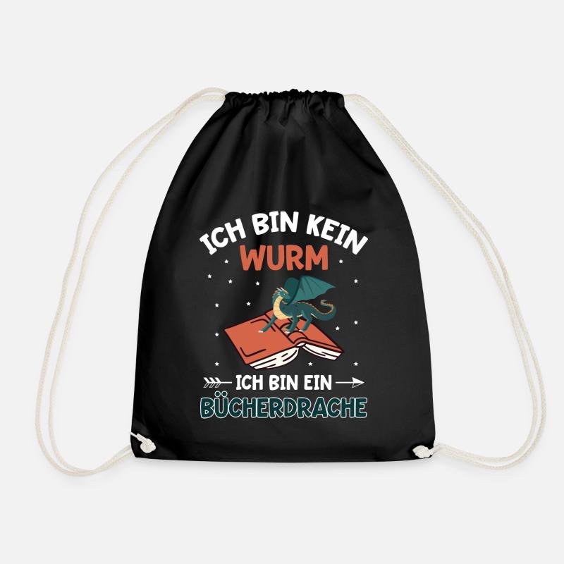 Ich bin kein Bücherwurm ich bin ein Bücherdrache - Turnbeutel - Schwarz