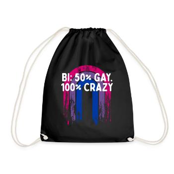Bi 50% Gay100% Crazy Bisexual Pun Bi Pride Joke - Drawstring Bag - black - Front
