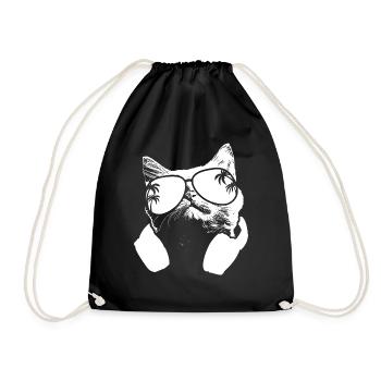 Katze Sonnenbrille Kätzchen Katzenliebe Katzenbesi - Turnbeutel - Schwarz - Vorne