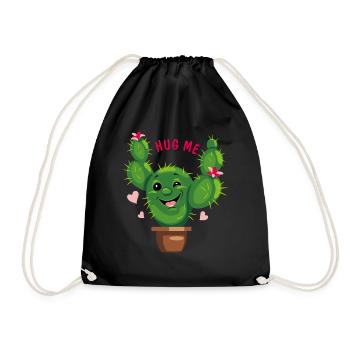 Smiling cactus. Hug me - Drawstring Bag - black - Front