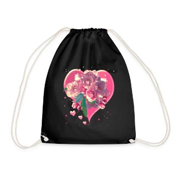 Heart with Almond Blossoms Heart Flowers - Drawstring Bag - black - Front