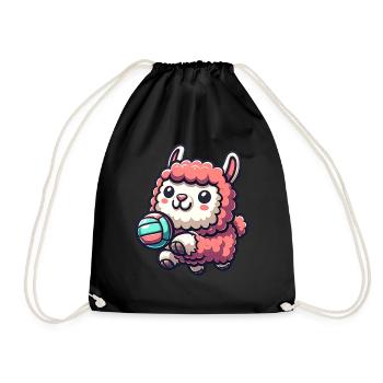 Niedliches Alpaka Mit Ball Motiv - Turnbeutel - Schwarz - Vorne