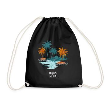 Tropic Mode - Summer T-Shirt with Palm Trees - Drawstring Bag - black - Front