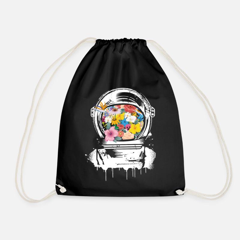 Astronaut Space Helmet with flowers - Drawstring Bag - black