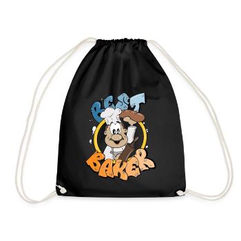 Best Baker with Bread in the Bakery Comic Figure - Drawstring Bag - black - Front