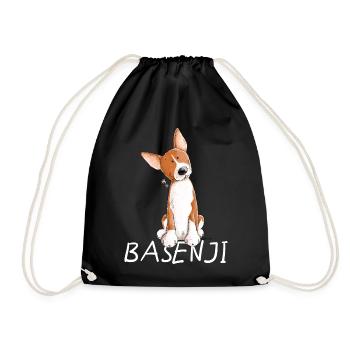 Happy Basenji I Dog Comic I Dog - Drawstring Bag - black - Front