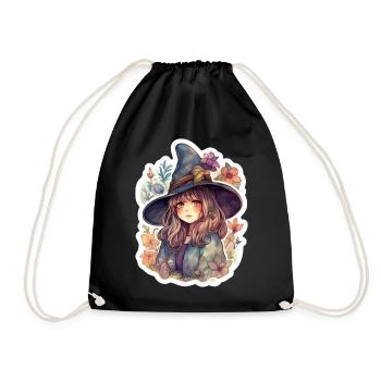Sorcière mignonne encadrée par des fleurs - Sac de sport léger - noir - Devant
