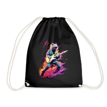 Guitar Playing Cat Rock - Drawstring Bag - black - Front