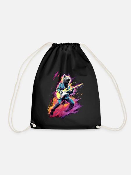 Gitarre spielende Katze Rock - Turnbeutel - Schwarz