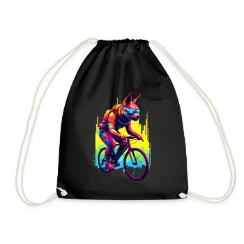 Dog on bike / road bike, by NeonCat - Drawstring Bag - black - Front
