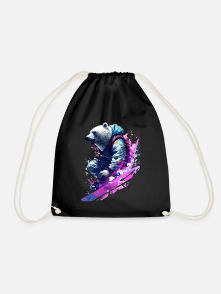 Polar bear on snowboard - Drawstring Bag - black