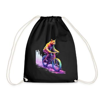 Katze auf Fahrrad, Pixel Art, by NeonCat - Turnbeutel - Schwarz - Vorne