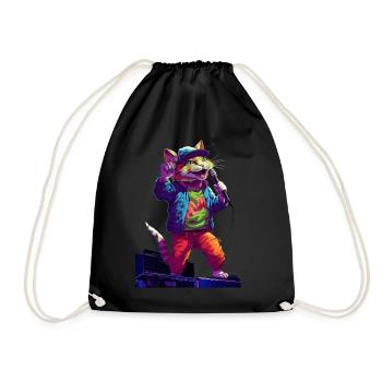Singende Katze, HipHop - Turnbeutel - Schwarz - Vorne