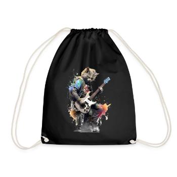 Gitarre spielende Katze Punk - Turnbeutel - Schwarz - Vorne