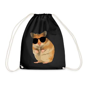 Hamster Menno mit Sonnebrille cool - Turnbeutel - Schwarz - Vorne