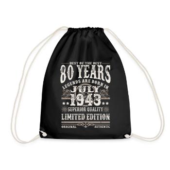 Legenden geboren im Juli 1943 - 80 Jahre - Turnbeutel - Schwarz - Vorne