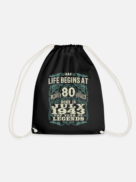 life begins at 80 years - born in july 1943 - Drawstring Bag - black