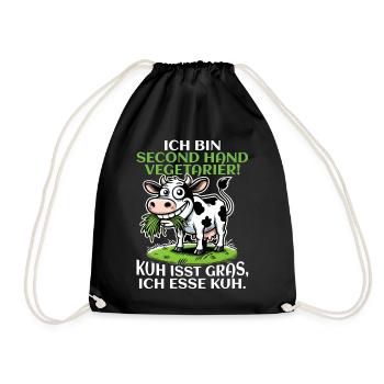 Ich bin Second Hand Vegetarier - Kuh Meme - Turnbeutel - Schwarz - Vorne