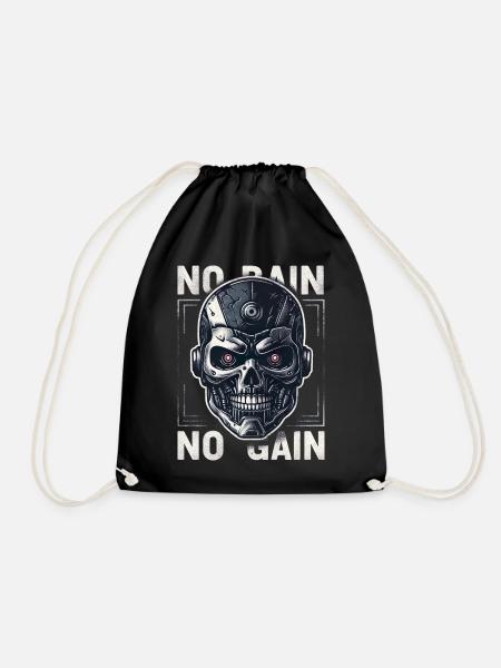 NO PAIN - NO GAIN - CYBORG - ROBOTER - Turnbeutel - Schwarz