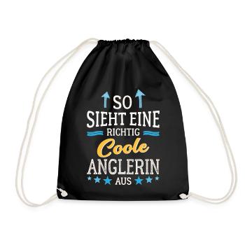 So sieht eine richtig coole Anglerin aus Fischerin - Turnbeutel - Schwarz - Vorne
