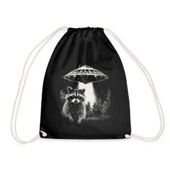 Funny Raccoon UFO - Drawstring Bag - black - Front
