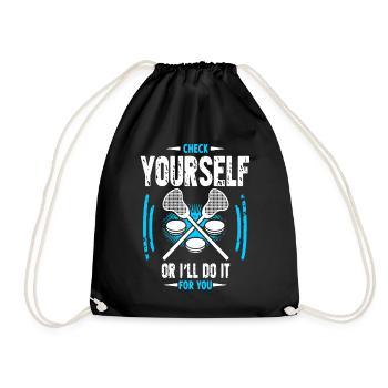 Lacrosse Check Yourself Or I'll Do It funny - Drawstring Bag - black - Front