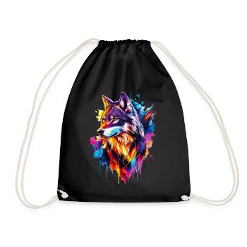 Wolf Wolf Head Predator Forest Nature Wilderness Colorful - Drawstring Bag - black - Front