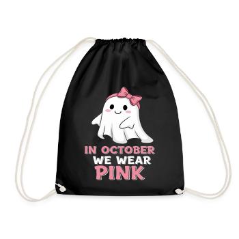 Whimsical Ghost October Pink Print - Drawstring Bag - black - Front