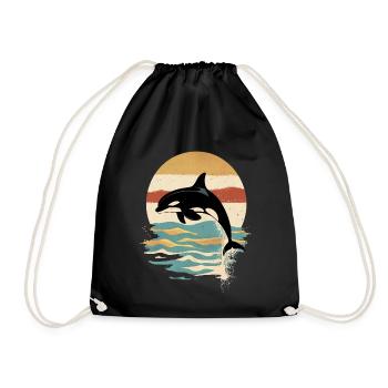 Orca Retro Sonnenuntergang Ozean - Turnbeutel - Schwarz - Vorne