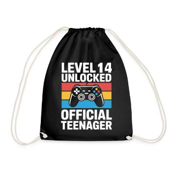 Level 14 Entsperrter offizieller Teenager - Turnbeutel - Schwarz - Vorne