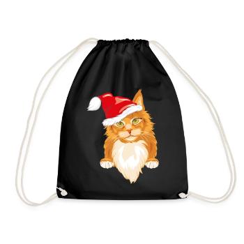 Cute peeking ginger cat in Christmas hat - Drawstring Bag - black - Front