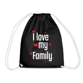 I Love My Family Red Hearts Minimalist Graphic - Drawstring Bag - black - Front