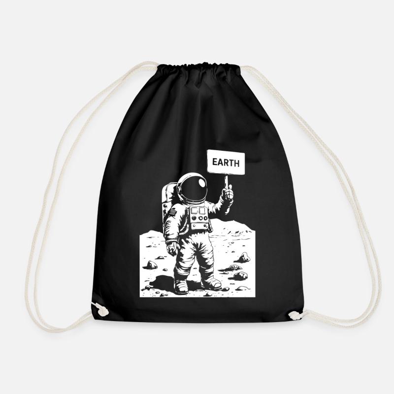 Astronaut on the moon holding a sign - Drawstring Bag - black