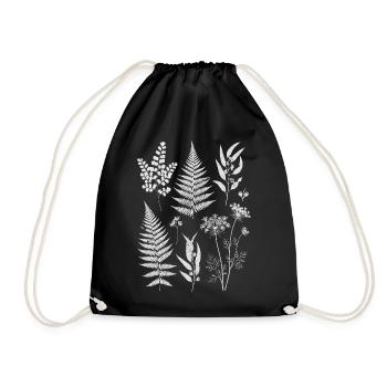 Botanical silhouettes in white - Drawstring Bag - black - Front