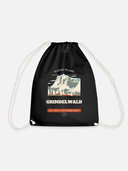 Grindelwald Alps Retro Reise-Emblem - Turnbeutel - Schwarz
