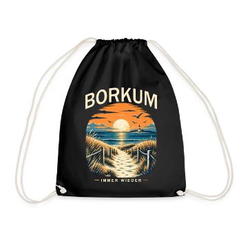 Borkum Nordsee Retro Leuchtturm Dünen Küstenmotiv - Turnbeutel - Schwarz - Vorne