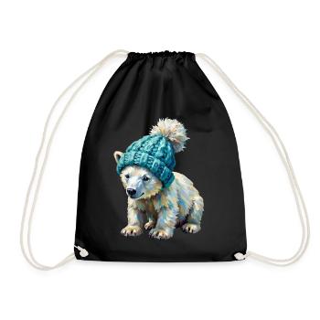 Kleiner Eisbär mit Pompon-Mütze - Turnbeutel - Schwarz - Vorne
