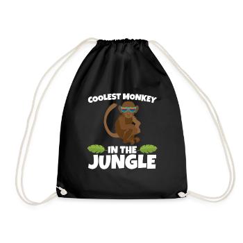 COOLEST MONKEY IN THE JUNGLE AFFE Geschenk Motiv - Turnbeutel - Schwarz - Vorne