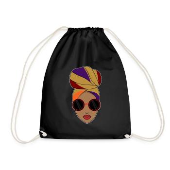 Afro Black Woman Kopfbedeckung Style - Turnbeutel - Schwarz - Vorne