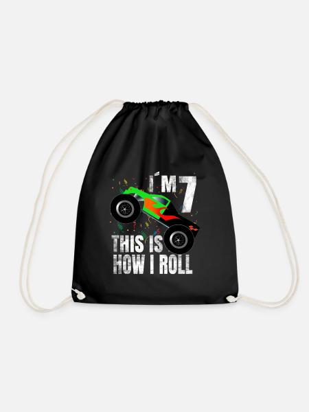 Birthday boy 7 years monster truck gift - Drawstring Bag - black