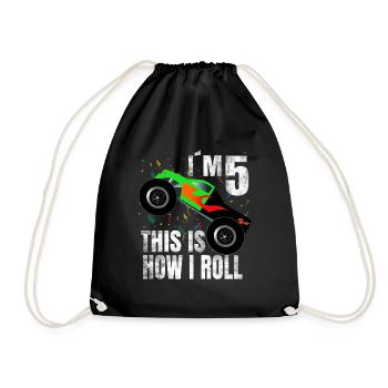 Geburtstag Junge 5 Jahre Monster Truck Geschenk - Turnbeutel - Schwarz - Vorne