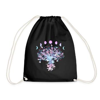 Moon Phases Retro 60's 70's Vibe Tree of Life - Drawstring Bag - black - Front