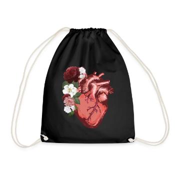Anatomical Heart Flowers Love Women Men - Drawstring Bag - black - Front