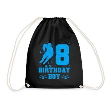 8th Birthday Young Ice Hockey Kids 8 Years Party - Drawstring Bag - black - Front