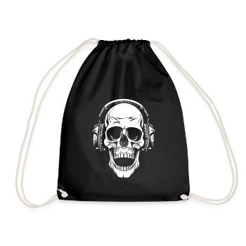 Skull with headphones - Drawstring Bag - black - Front