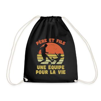 Father and Son Football Vintage Retro Dad Gift - Drawstring Bag - black - Front